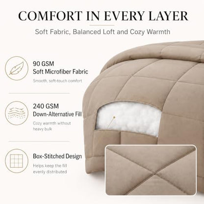 CozyLux Full Size Comforter Sets Khaki - 7 Pieces Bed in a Bag