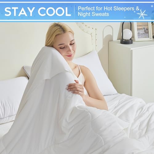 CHOSHOME Cooling Comforter Cooling Blanket, Q-Max 0.45 Cool Sleeping Summer Blanket for Hot Sleeper Night Sweats, Cal King 96" x 102", White