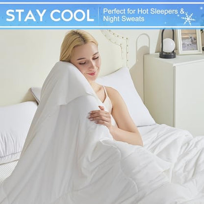 CHOSHOME Cooling Comforter Cooling Blanket, Q-Max 0.45 Cool Sleeping Summer Blanket for Hot Sleeper Night Sweats, Cal King 96" x 102", White
