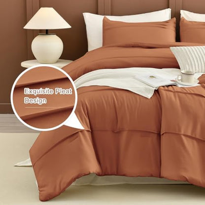 Masaca 120x120 Oversized King Comforter,Pinch Pleated Pumpkin California King Comforter Set Lightweight Rustic Farmhouse Microfiber Extra Large Bedding 3PCS