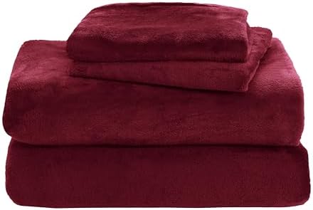 Elegant Comfort Luxuriously Soft 4-Piece Velvet Plush Flannel Sheet Set - Premium Quality - Cozy Warm, Anti-Static, Non Pilling Fuzzy Velvet Flannel Fleece Deep Pocket Sheet Set - Twin, Burgundy