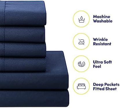 Sweet Home Collection 5 Piece Comforter Set Bag Solid Color All Season Soft Down Alternative Blanket & Luxurious Microfiber Bed Sheets, Navy, Twin