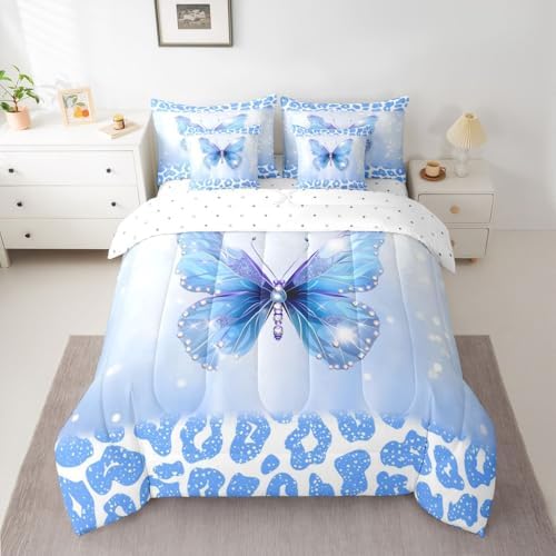Feelyou Cute Butterfly Comforter Set with Sheets 7 Piece Full Size