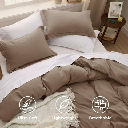 Bedsure Prewashed Cal King Duvet Cover, Cotton-Like Soft Bedding Set, Brown