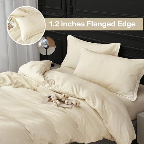 SAPHREAS 100% Washed Cotton Duvet Cover King Size Set, Linen Like Comforter Cover with Zipper Closure & Corner Ties (No Comforter), 104x90 Cream