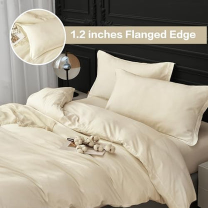 SAPHREAS 100% Washed Cotton Duvet Cover King Size Set, Linen Like Comforter Cover with Zipper Closure & Corner Ties (No Comforter), 104x90 Cream