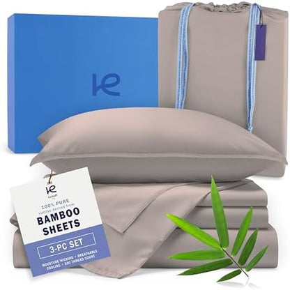 Kickoff Viscose Bamboo Sheets Twin Size 3-pc 100% Organic Bamboo Viscose Bed Cooling Sheets Twin Size Set Cool Bedding for hot Sleepers Sheet Set - Gift Ready Packaging (Dark Grey, T)
