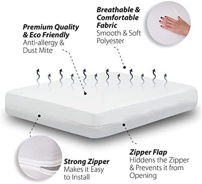 Waterproof Mattress Protector King Size - 6-Sided Zippered Mattress Encasement, Breathable Fabric Cover, Machine Washable, Fits King Mattress 78 x 80 Inches, Up to 16" Deep