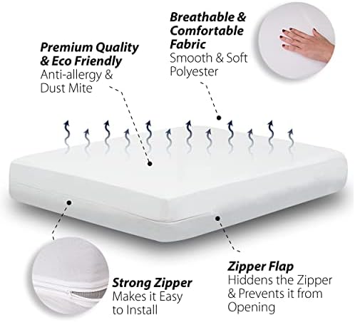 Waterproof Mattress Protector Twin Size - 6-Sided Zippered Mattress Encasement, Breathable Fabric Cover, Machine Washable, Fits Twin Mattress 39 x 75 Inches, Up to 16" Deep