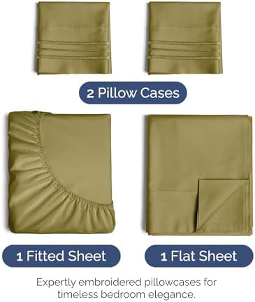 Cal King Size 4 Piece Sheet Set - Soft & Cooling Bed Sheets - Olive Yellow