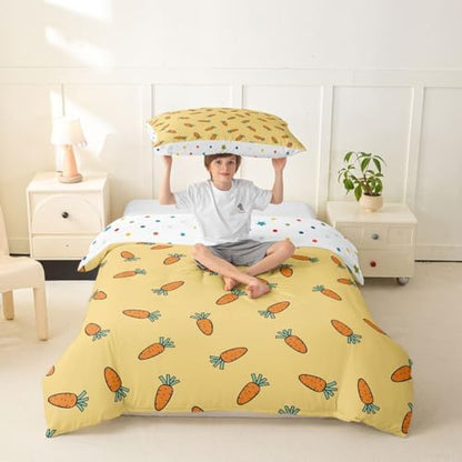 Carrot Duvet Cover Cute Cartoon Reversible Comforter Cover Set for Kids Girls Teen Soft Microfiber Bedding Set with Zipper Ties Modern Simple Style Bedspread,1 Duvet Cover with 1 Pillow Case,Twin