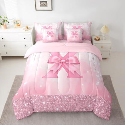 Feelyou Boys Girls Pink Bowknot Bed in A Bag Twin Size