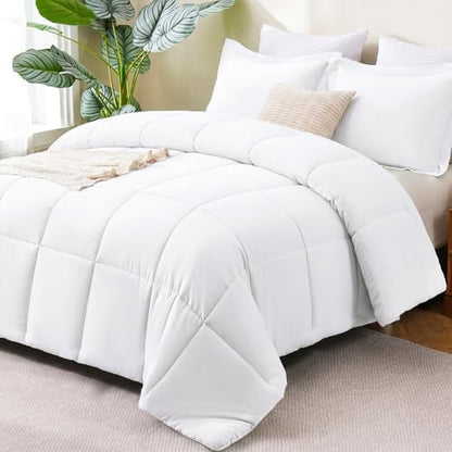 CozyLux Super King Plus Comforter Set, 3-Piece Box-Stitched, White
