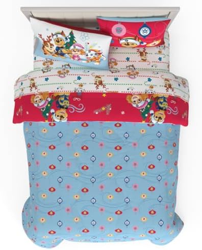 PAW Patrol Holiday & Christmas Kids Bedding Soft Comforter and Sheet Set with Sham, 7 Piece Full Size, (Officially Licensed Product) By Franco