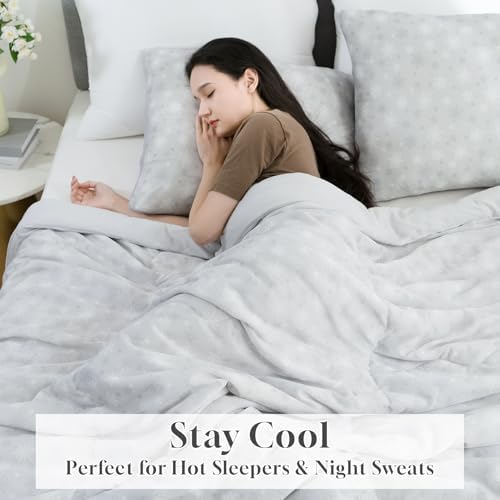 CHOSHOME Cooling Comforter Cooling Blanket, Q-Max 0.45 Cool Sleeping Summer Blanket for Hot Sleeper Night Sweats, Super King 96" x 120", Light Grey