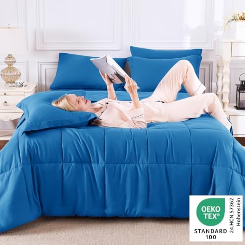 CozyLux King Size Comforter Set, 7-Piece Bed in a Bag, Royal Blue