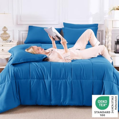 CozyLux King Size Comforter Set, 7-Piece Bed in a Bag, Royal Blue