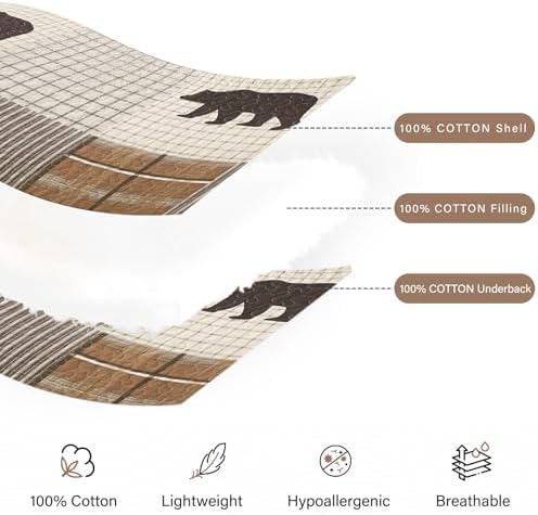 PERHOM Quilt King Size, 100% Cotton King Size Quilt, Lodge Cabin Farmhouse King Quilt, Brown Beige Green Plaid Lightweight Soft Quilted Bedspread Sets for All Season, 3 Pieces
