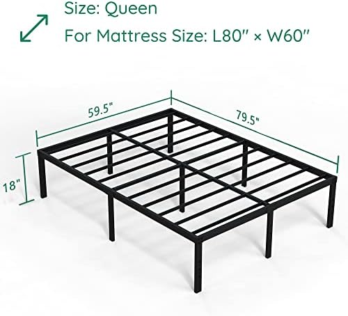 DiaOutro 18 Inch High Bed Frame Queen Size with Storage, Black