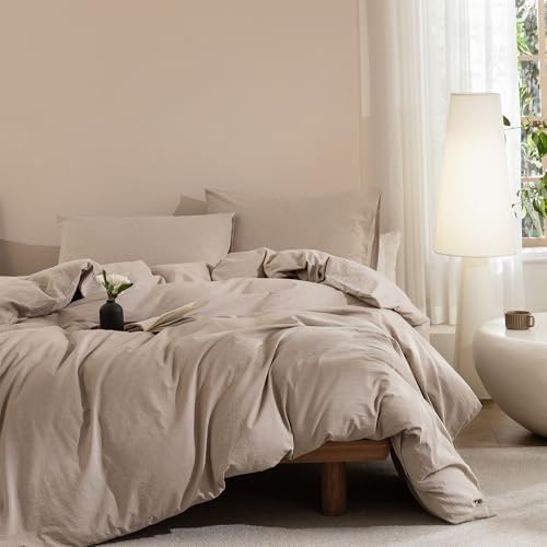 JIYUAN Oversized Queen Washed Cotton Duvet Cover Set Relaxed Linen Feel