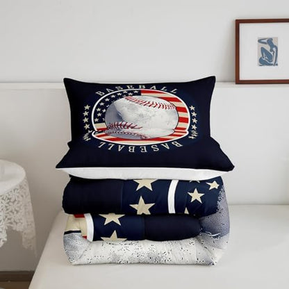 Castle Fairy Boys Baseball Comforter Set American Flag Bedding Set for Kids Teens Adults Sports Baseball Comforter Navy and Red Quilted Duvet Set Bedroom Collection Twin Size 2Pcs