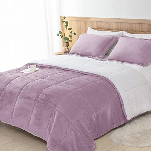 Sherpa Comforter Set King Size, Lavender Purple Bedding Set with Shams