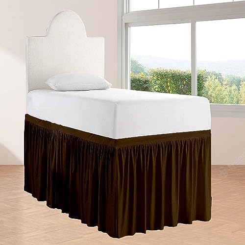 Twin XL 36" Inch Drop Long Dorm Bed Skirt, Ruffled Pattern College Dorm Room Bed Skirts, Split Corner, Easy Care, No Wrinkle Microfiber Bed Skirt