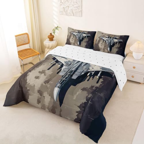 Erosebridal Military Fighter Plane Comforter Set Queen Camouflage Aircraft Bedding Set Warplane Aviation Comforter for Kids Boys Girls Airplane Aviation Enthusiast Quilt Duvet