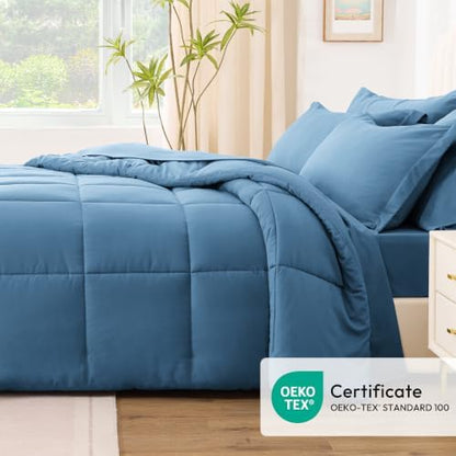 Love's cabin Plaid Twin Comforter Set, Misty Blue