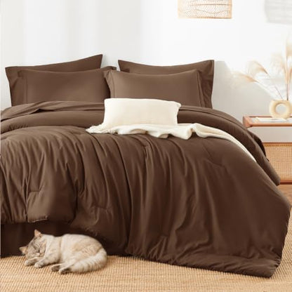 HIMEET King Comforter Set, 7-Piece Point-Quilted Bed in a Bag, Brown