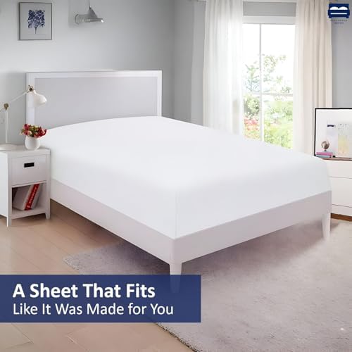 1 Piece Queen Size Fitted Sheet Only, 15-Inch Deep Mattress, White Solid