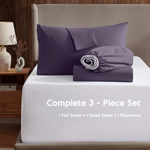 Nestl Twin XL Sheet Set - Bed Sheets - Purple - 3-Piece Deep Pocket