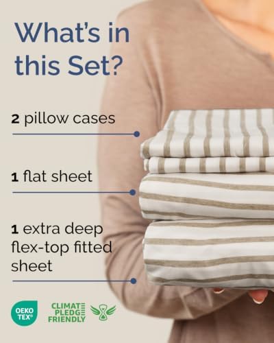 Flex Top Split Head King Sheet Set - 4 Piece Extra Deep - Beige Stripes 2