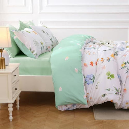 MUXHOMO Multi Flower Full Comforter Set, Elegant Floral Print Bed in a Bag 7 Pieces, Ultra Soft & Breathable Reversible Botanical Pattern Bedding Set with Comforter, Sheets, Pillowcases, and Shams