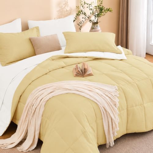 Queen Comforter Set with Sheets - 7 Pieces Bed in a Bag Yellow Bedding Sets