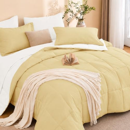 Queen Comforter Set with Sheets - 7 Pieces Bed in a Bag Yellow Bedding Sets
