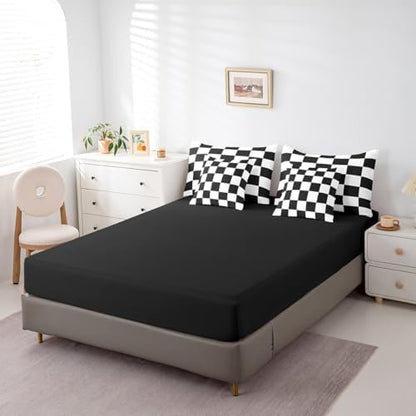 jejeloiu Black White Comforter Set with Sheets 7 Piece Twin Size