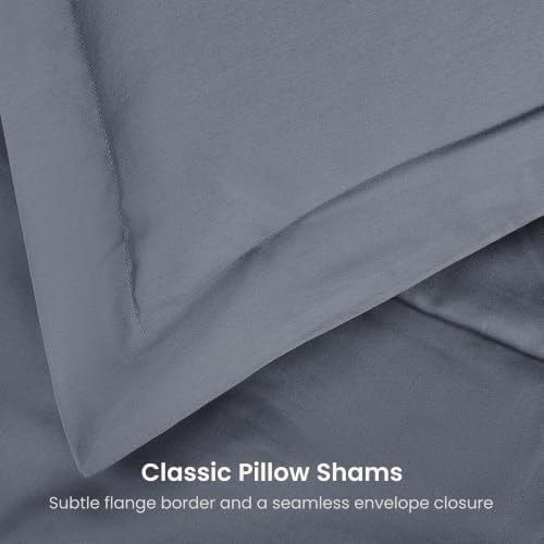 BIOWEAVES 100% Organic Cotton King Duvet Cover Set, 3-Piece, 300 Thread Count Sateen Weave GOTS Certified Comforter Cover with Buttoned Closure and 2 Pillow Shams – Gray, 104x90 inches