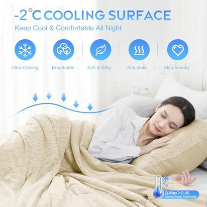 CHOSHOME Cooling Comforter Cooling Blanket, Q-Max 0.45 Cool Sleeping Summer Blanket for Hot Sleeper Night Sweats, Full 84" x 90", Beige