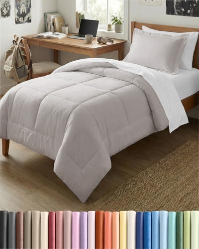 Twin Comforter Set - Light Grey Bedding for All Seasons - 2 Piece Bed Set