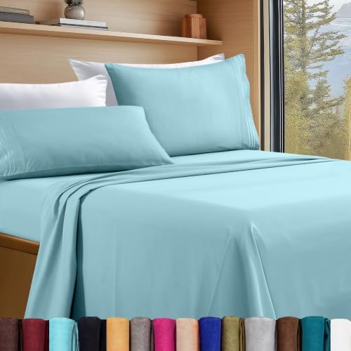 Elegant Comfort Luxury 4-Piece Bed Sheet Set - Luxury Bedding 1500 Premium Hotel Quality Microfiber, Wrinkle Resistant Cool and Breathable, Easy Elastic Fitted, RV Short Queen, Baby Blue