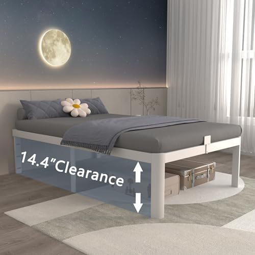 ITIMIDI 16 Inch Twin Bed Frame, Heavy Duty, No Box Spring Needed, White