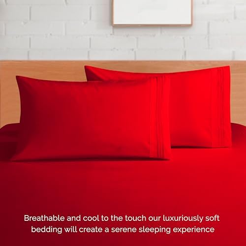 Elegant Comfort Luxurious 1500 Premium Hotel Quality Microfiber 4-Piece Sheet Set, 18-24 Inches Deep - Extra Deep Pocket Sheets - Ultra Soft 4PC Deep Pocket Sheets, King, Red