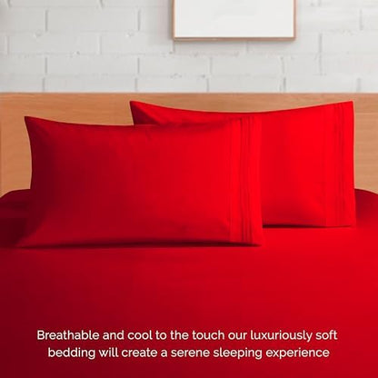 Elegant Comfort Luxurious 1500 Premium Hotel Quality Microfiber 4-Piece Sheet Set, 18-24 Inches Deep - Extra Deep Pocket Sheets - Ultra Soft 4PC Deep Pocket Sheets, King, Red