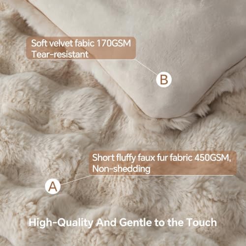 BEDELITE Faux Fur Comforter Set Queen,Thick Winter Comforter,Khaki
