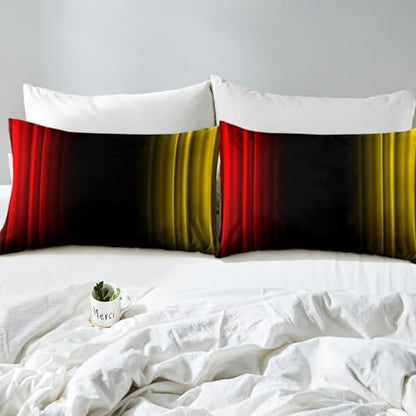 Feelyou Teens Abstract Ombre Decorations Bedding Set for Kids Women Red Yellow and Black Bed Sheets Set Geometric Modern Fitted Sheet Sets Room 4Pcs Queen Size