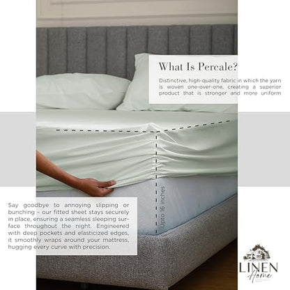 Linen Home 3 Piece Twin Size 100% Cotton Percale Sheet Set, Dove Grey