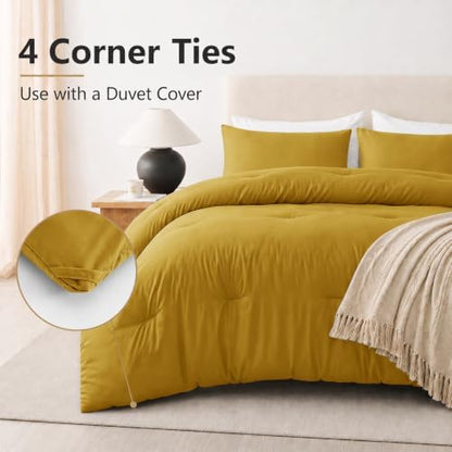 CozyLux King Comforter Set 3 Pieces Down Alternative Bedding Mustard Yellow