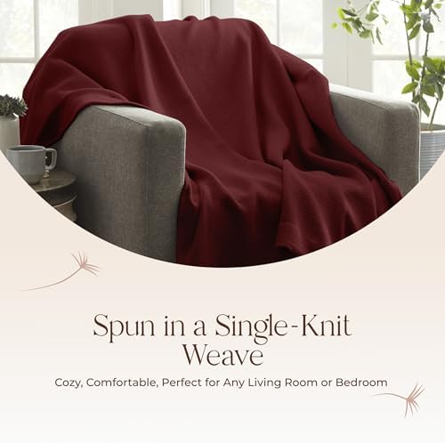 100% Organic Cotton Blanket - GOTS & Fairtrade Certified Organic Cotton Throw Blanket for Bed with a Heavy & Breathable Single Knit Weave - Great as Bedspread or Coverlet (Burgundy, Twin)