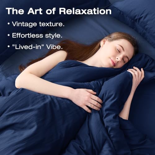 Sasttie Full Comforter Set 7-Piece Navy Blue, Pre-Washed Bed in a Bag
